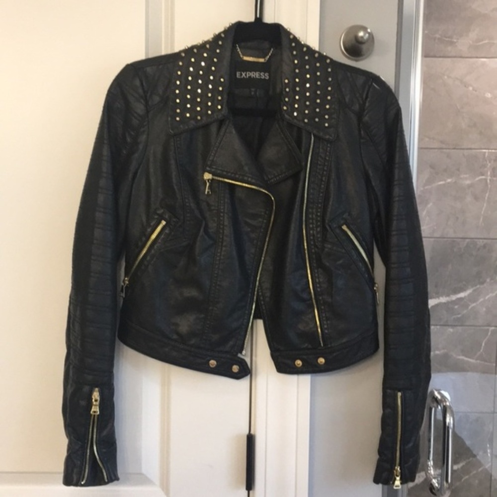 EXPRESS gold studded black moto jacket M